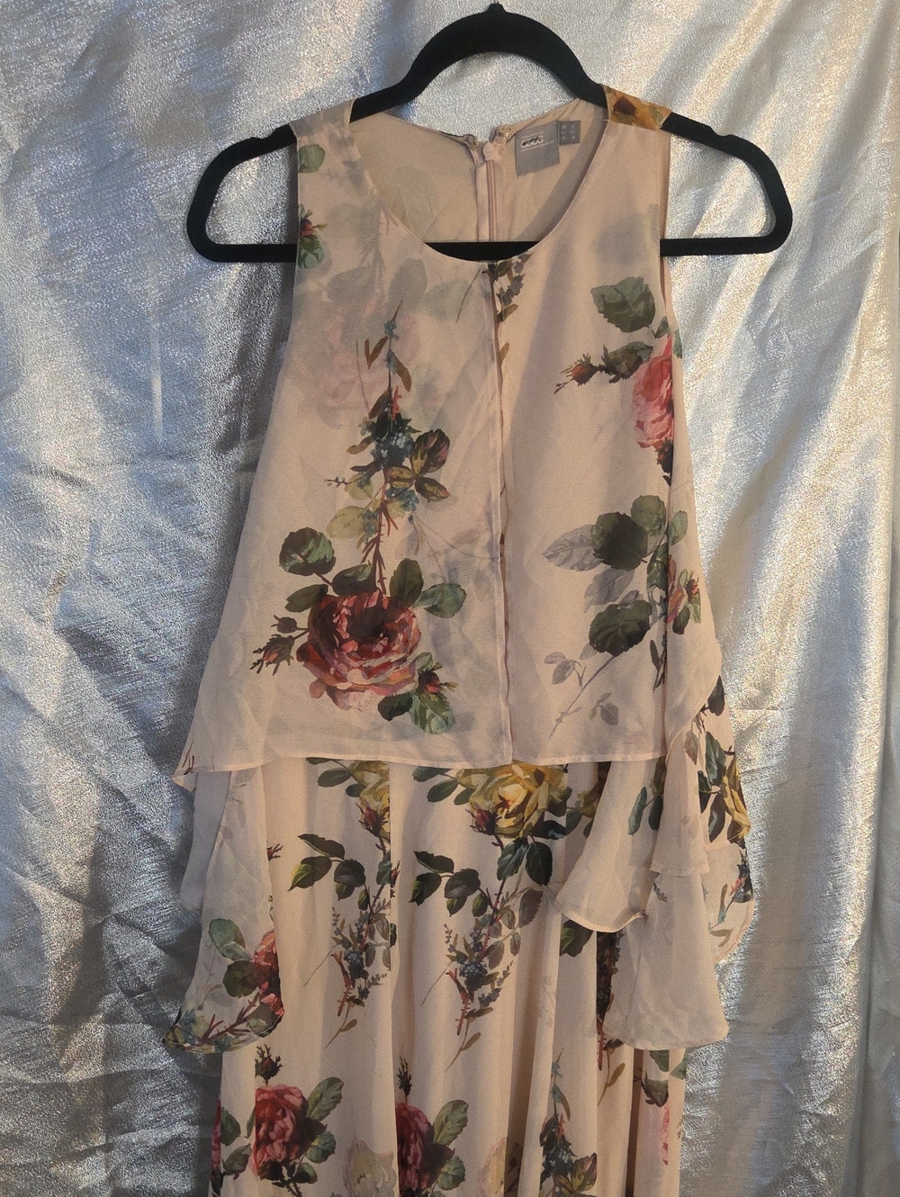 ASOS Floral Chiffon Tiered Maxi Dress in Blush with Rose Print